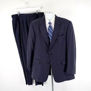 Austin Reed Wool Blue Glen Plaid Suit 42L 37/32 W/ Brown Windowpane Pleated High